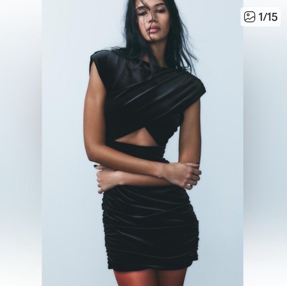 NWT ZARA BLACK VELVET MINI DRESS